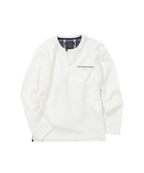 【洗濯機洗い可】ワッフルヘンリーネックTシャツ