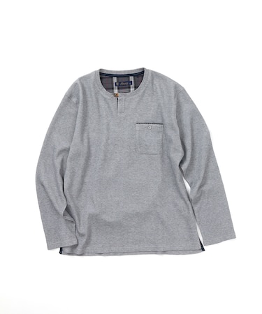 【洗濯機洗い可】ワッフルヘンリーネックTシャツ