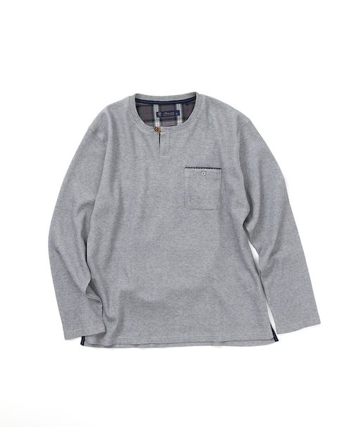 【洗濯機洗い可】ワッフルヘンリーネックTシャツ