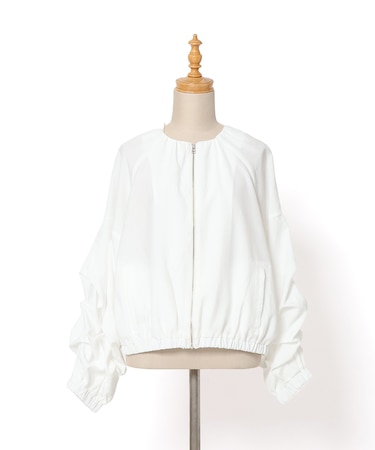 【洗濯機洗い可】ホイップ袖ノーカラーZIPブルゾン