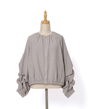 【洗濯機洗い可】ホイップ袖ノーカラーZIPブルゾン