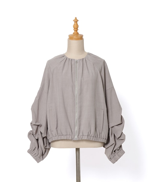 【洗濯機洗い可】ホイップ袖ノーカラーZIPブルゾン