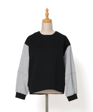 【洗濯機洗い可】スポリバ後ろファスナー布帛切り替え袖カットソー