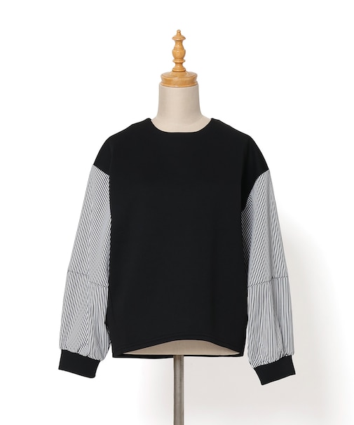 【洗濯機洗い可】スポリバ後ろファスナー布帛切り替え袖カットソー