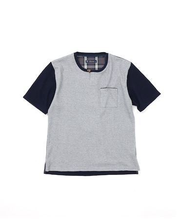 【洗濯機洗い可】ワッフル ヘンリーネック 半袖Tシャツ