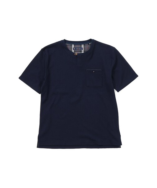 【洗濯機洗い可】ワッフル ヘンリーネック 半袖Tシャツ