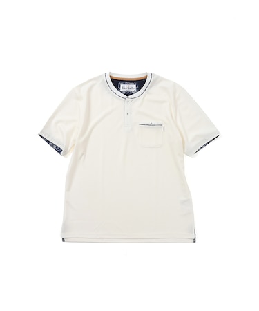 【洗濯機洗い可】パイピングヘンリーネック 半袖Tシャツ