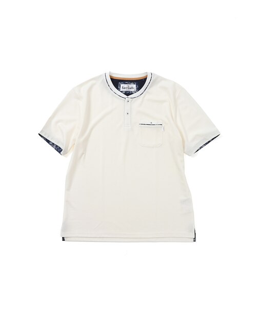 【洗濯機洗い可】パイピングヘンリーネック 半袖Tシャツ
