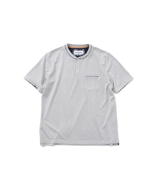 【洗濯機洗い可】パイピングヘンリーネック 半袖Tシャツ