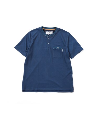 【洗濯機洗い可】パイピングヘンリーネック 半袖Tシャツ