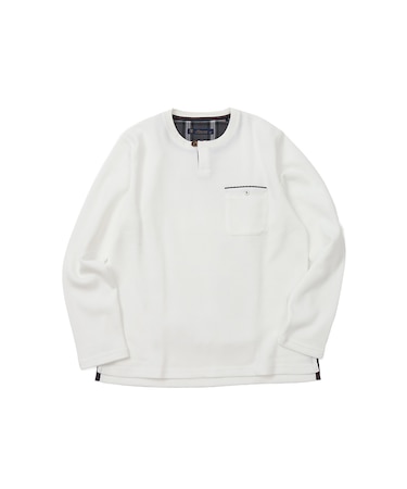 【洗濯機洗い可】ワッフルヘンリーネック長袖Tシャツ