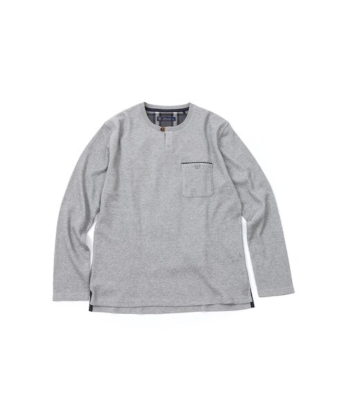 【洗濯機洗い可】ワッフルヘンリーネック長袖Tシャツ