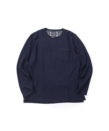 【洗濯機洗い可】ワッフルヘンリーネック長袖Tシャツ