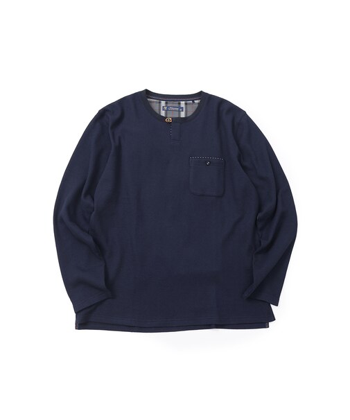 【洗濯機洗い可】ワッフルヘンリーネック長袖Tシャツ