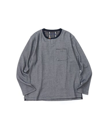 【洗濯機洗い可】ワッフルヘンリーネック長袖Tシャツ