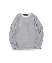 【洗濯機洗い可】ワッフル多色ボタン長袖Tシャツ