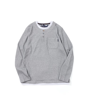 【洗濯機洗い可】ワッフル多色ボタン長袖Tシャツ