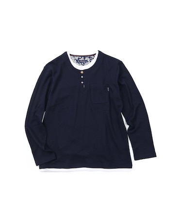 【洗濯機洗い可】ワッフル多色ボタン長袖Tシャツ