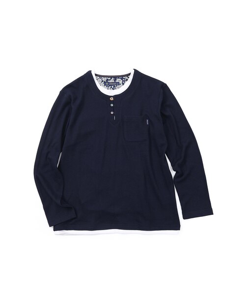 【洗濯機洗い可】ワッフル多色ボタン長袖Tシャツ