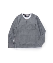 【洗濯機洗い可】ワッフル多色ボタン長袖Tシャツ