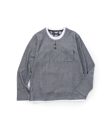 【洗濯機洗い可】ワッフル多色ボタン長袖Tシャツ