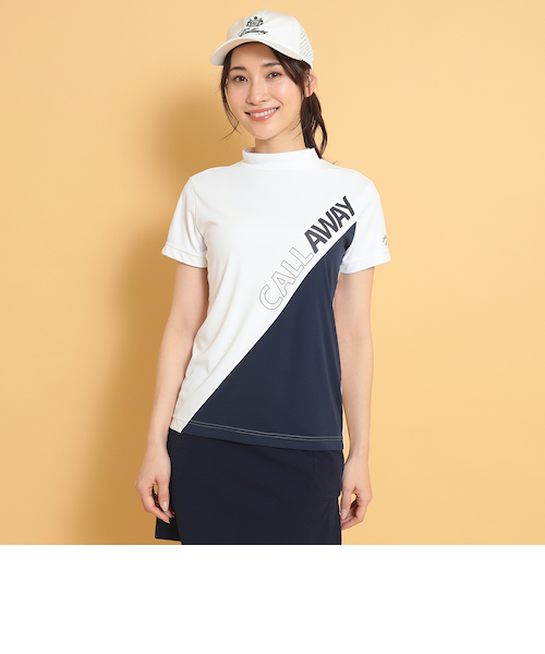 ポリエステルスムースバイカラー半袖モックネックシャツ