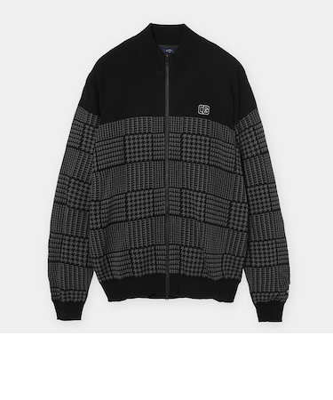 千鳥柄ジャガード防風裏付フルジップニット