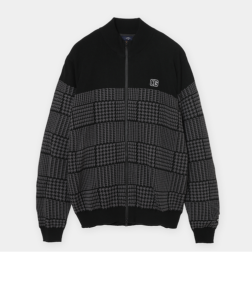 千鳥柄ジャガード防風裏付フルジップニット