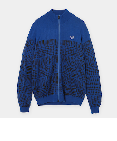 千鳥柄ジャガード防風裏付フルジップニット