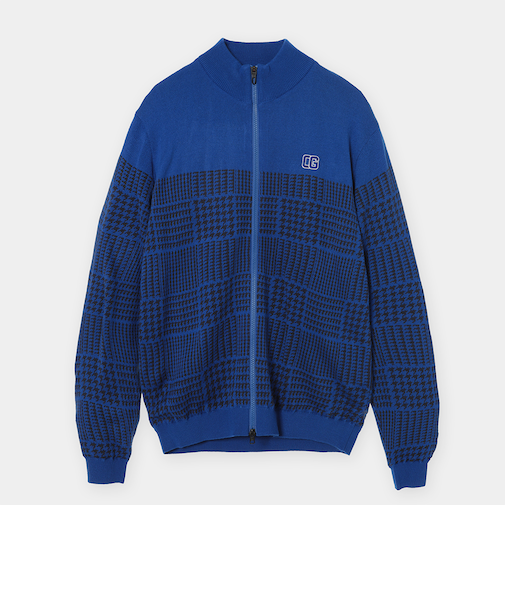 千鳥柄ジャガード防風裏付フルジップニット