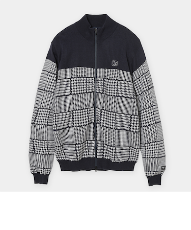 千鳥柄ジャガード防風裏付フルジップニット