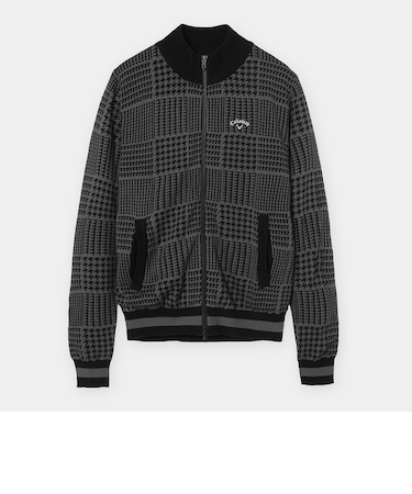 千鳥柄ジャガード防風裏付フルジップニット