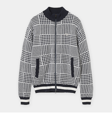 千鳥柄ジャガード防風裏付フルジップニット