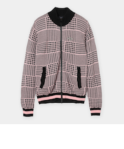 千鳥柄ジャガード防風裏付フルジップニット