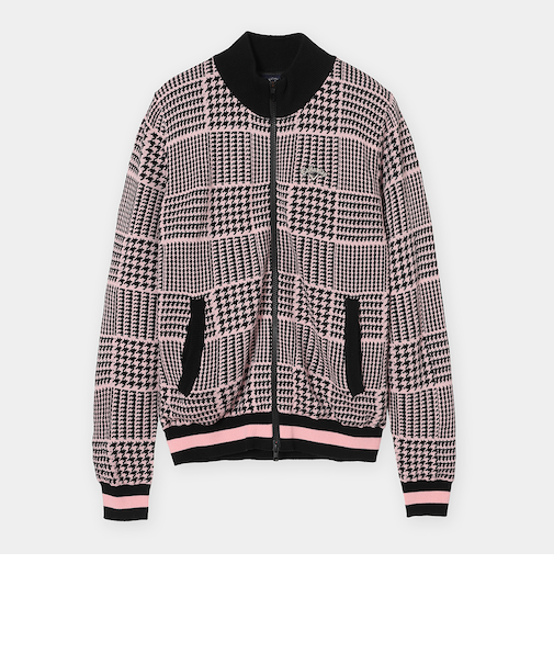 千鳥柄ジャガード防風裏付フルジップニット