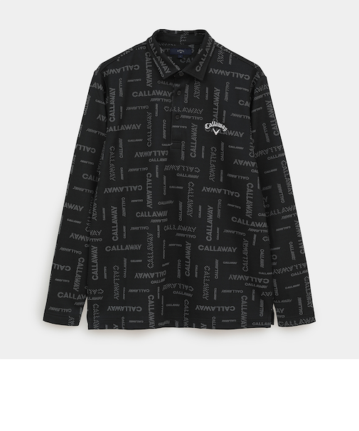 ポリエステルジャガードロゴ柄長袖シャツ