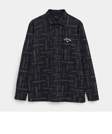 ポリエステルジャガードロゴ柄長袖シャツ