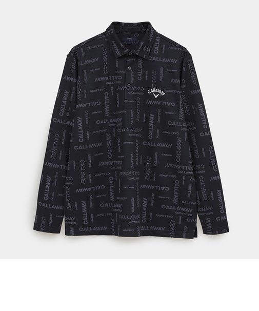 ポリエステルジャガードロゴ柄長袖シャツ
