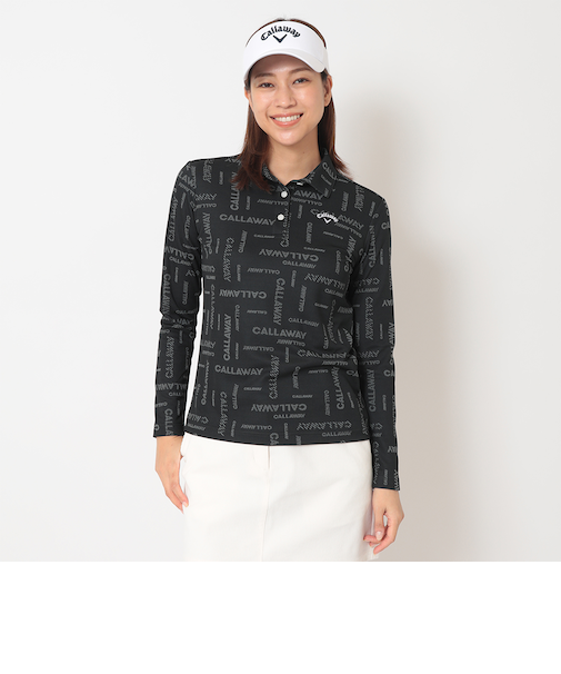 ポリエステルジャガードロゴ柄長袖シャツ