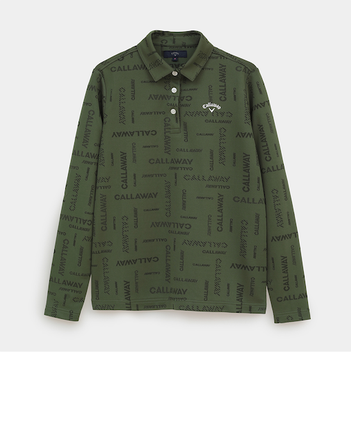 ポリエステルジャガードロゴ柄長袖シャツ