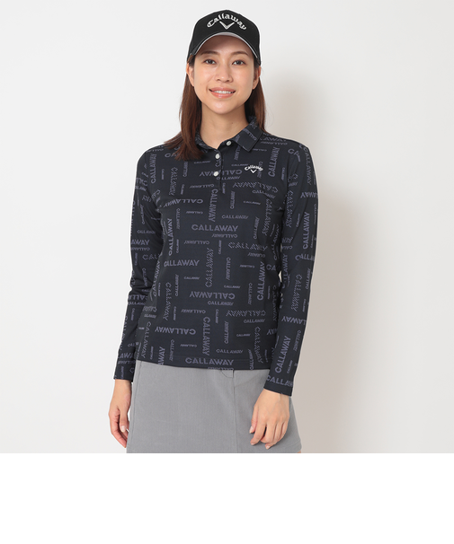 ポリエステルジャガードロゴ柄長袖シャツ