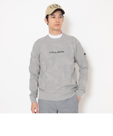 クルーネックジャガード編み迷彩柄ニット