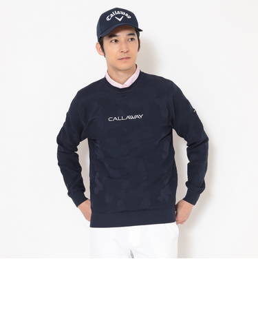 クルーネックジャガード編み迷彩柄ニット