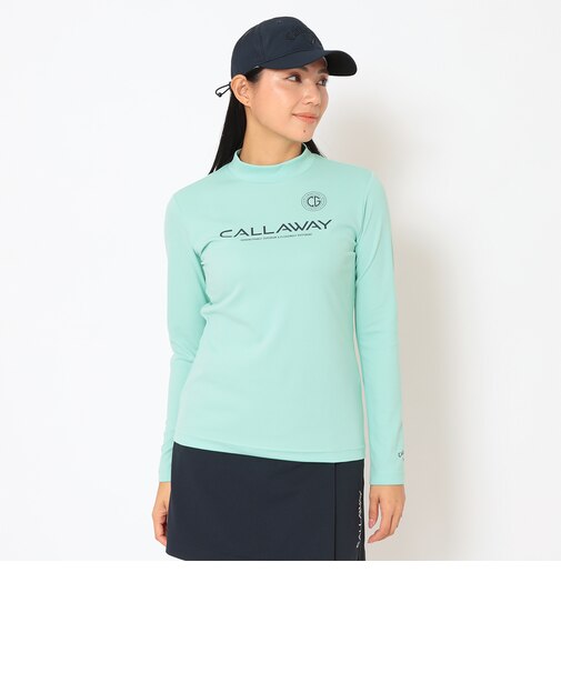 ポリエステルスムース長袖モックネックシャツ