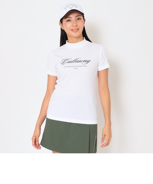 ポリエステルスムース半袖モックネックシャツ