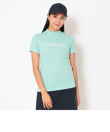 ポリエステルスムース半袖モックネックシャツ