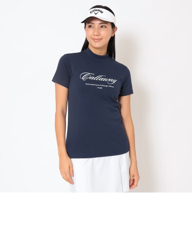 ポリエステルスムース半袖モックネックシャツ