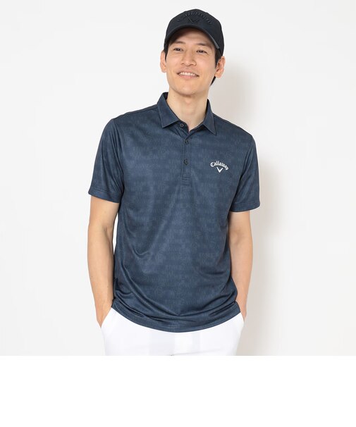 ハニカムメッシュ幾何学柄ロゴ半袖シャツ