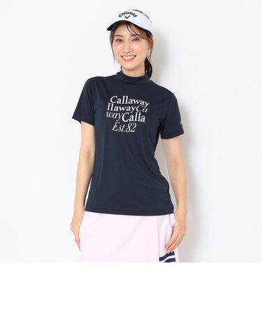 ポリエステルスムース半袖モックネックシャツ