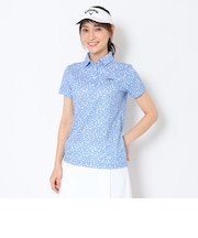 ハニカムメッシュストライプ×小花柄半袖シャツ